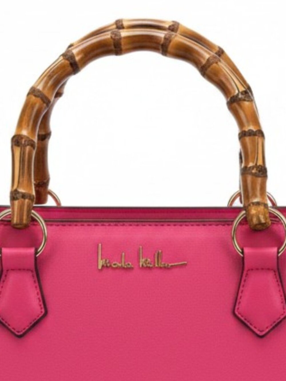 Nicole Miller Pink Leather Bamboo Handle Satchel